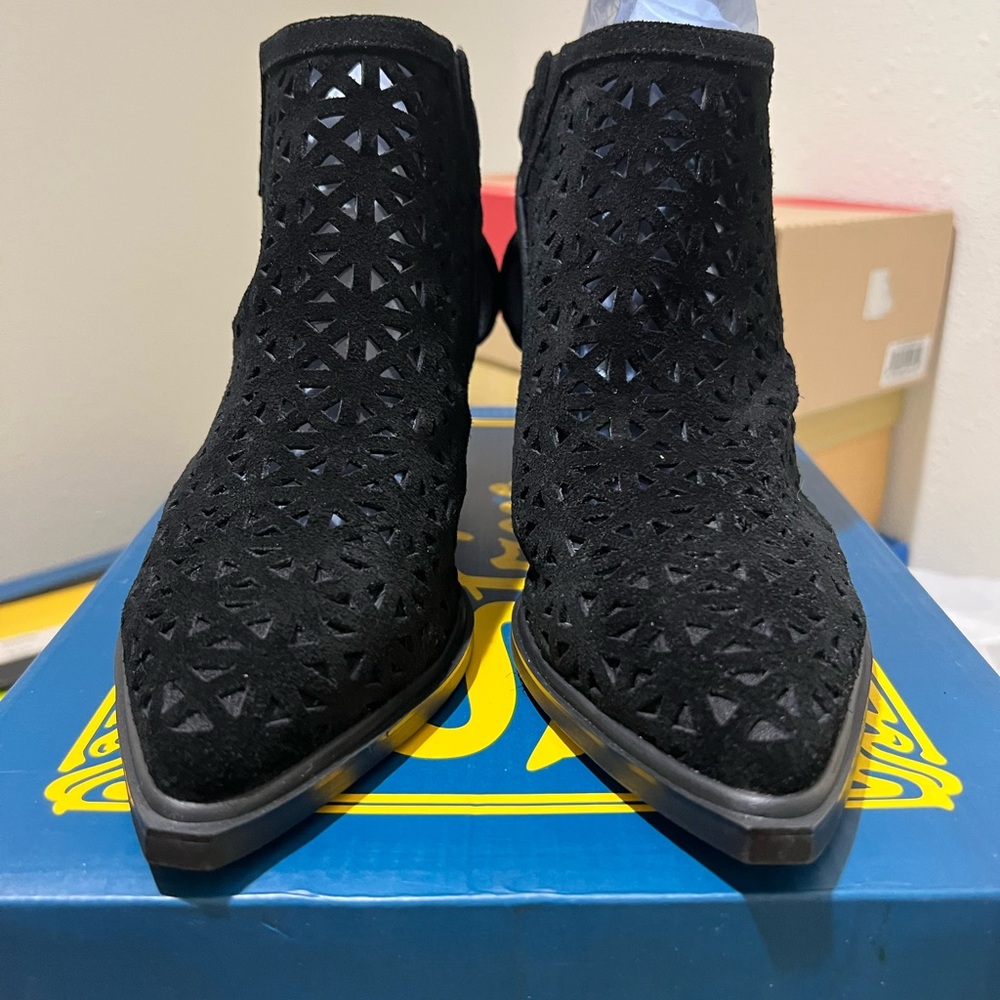 Sbicca Black Suede Laser-Cut Ankle Booties